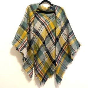 Plaid Blanket Scarf - Lightweight - Blue, Yellow, Red Woven Oversized Scarf